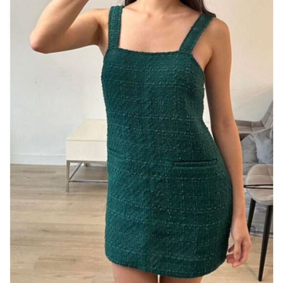 NEW Abercrombie & Fitch Tweed Mini Shift Dress size S Tall Emerald Green Sleevel - Picture 2 of 9